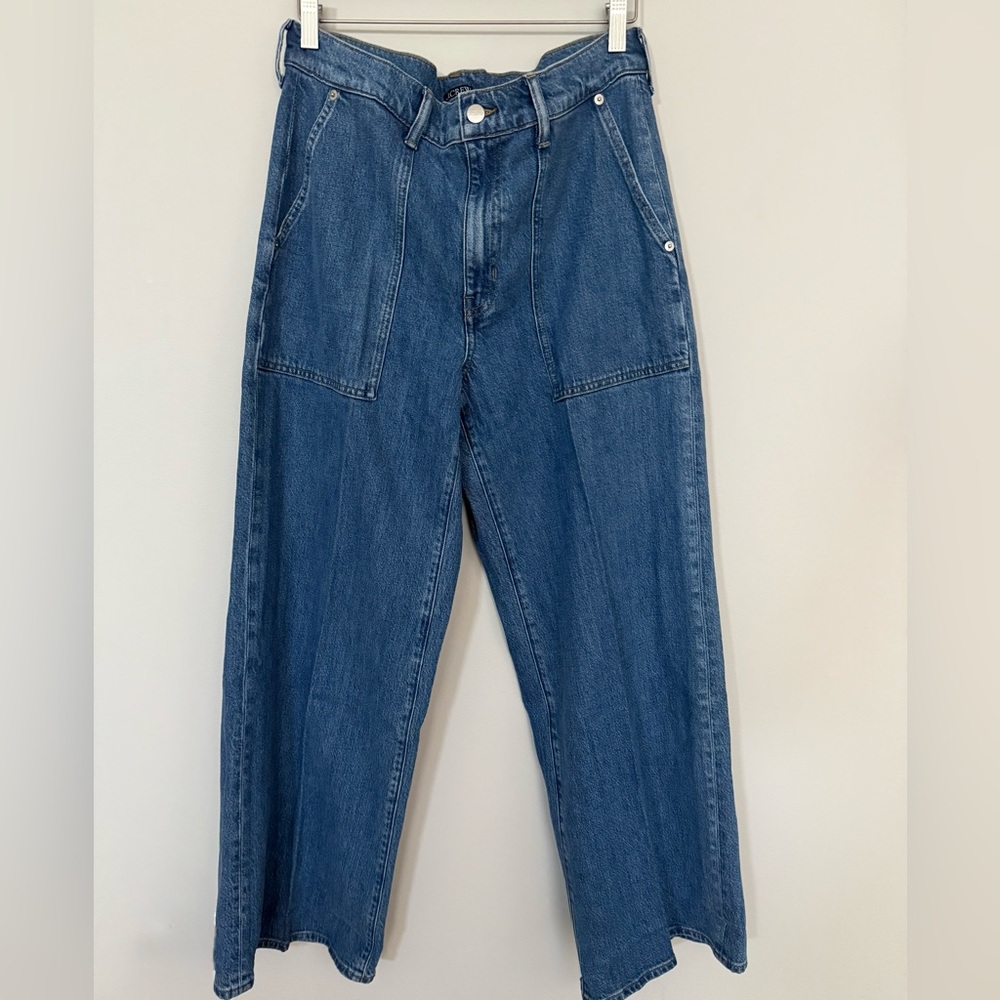 NWT! J.Crew Camp Pocket Wide Leg Jean Cargo Denim Stretch Cotton Blend Blue 29 - Picture 4 of 6